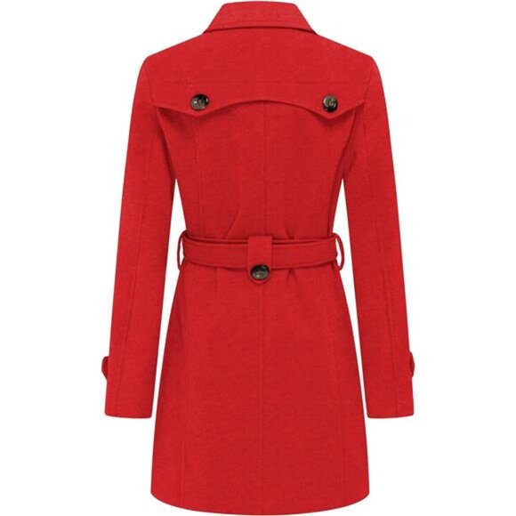 Women's Double Breasted Pea Coat Winter Mid-Long Trench Coat with Belt - Picture 3 of 6